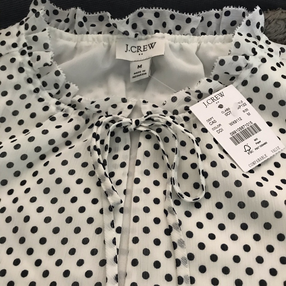 Dot Ruffle Tie-Neck Top - Picture 4 of 7